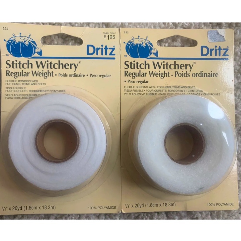 2 Vintage Dritz Stitch Witchery Fusible Bonding Web Regular Weight 5/8” 20 yd